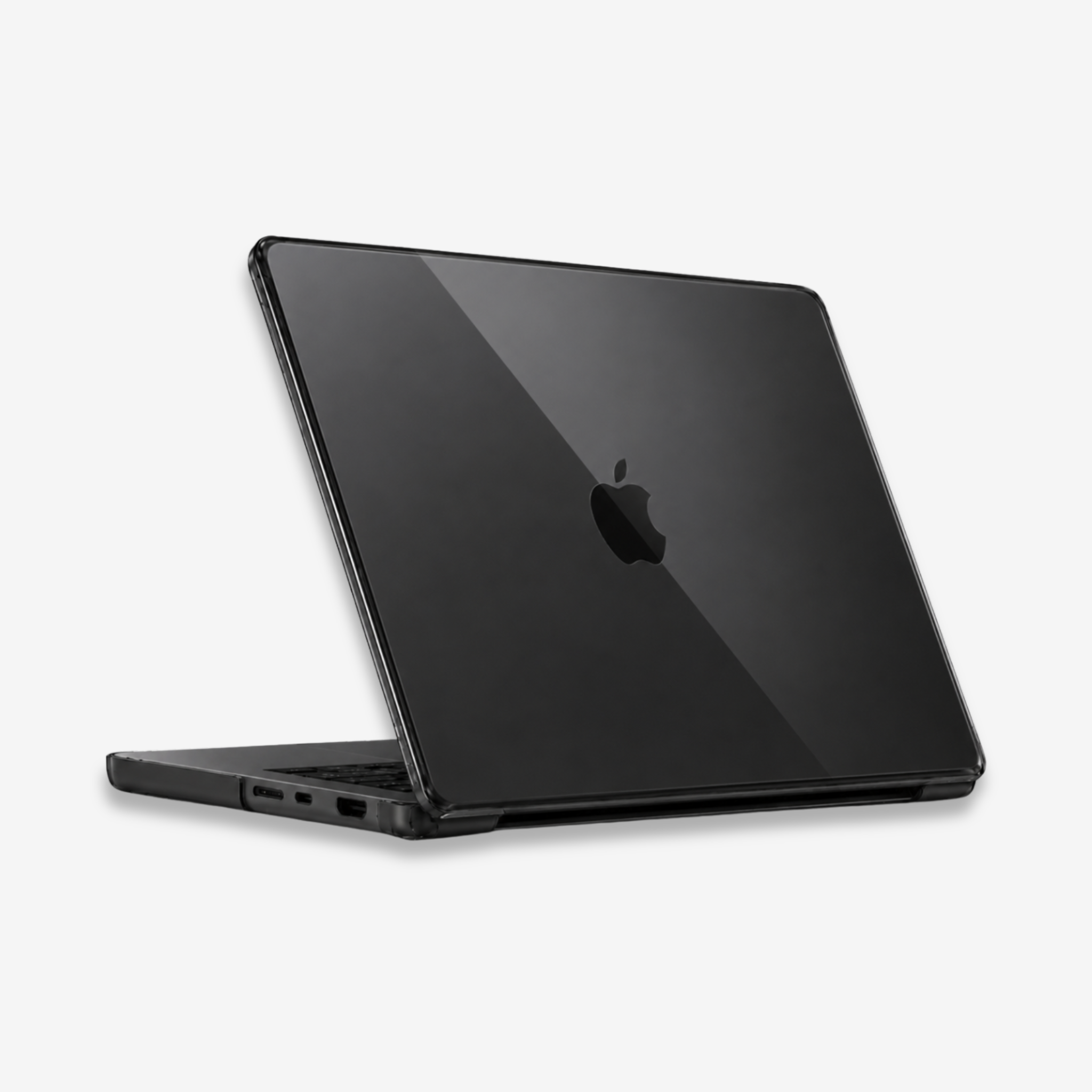 Capa HardShell Preto Cristal para MacBook Pro 14 com recortes laterais e portas SkinCase #cor_preto cristal