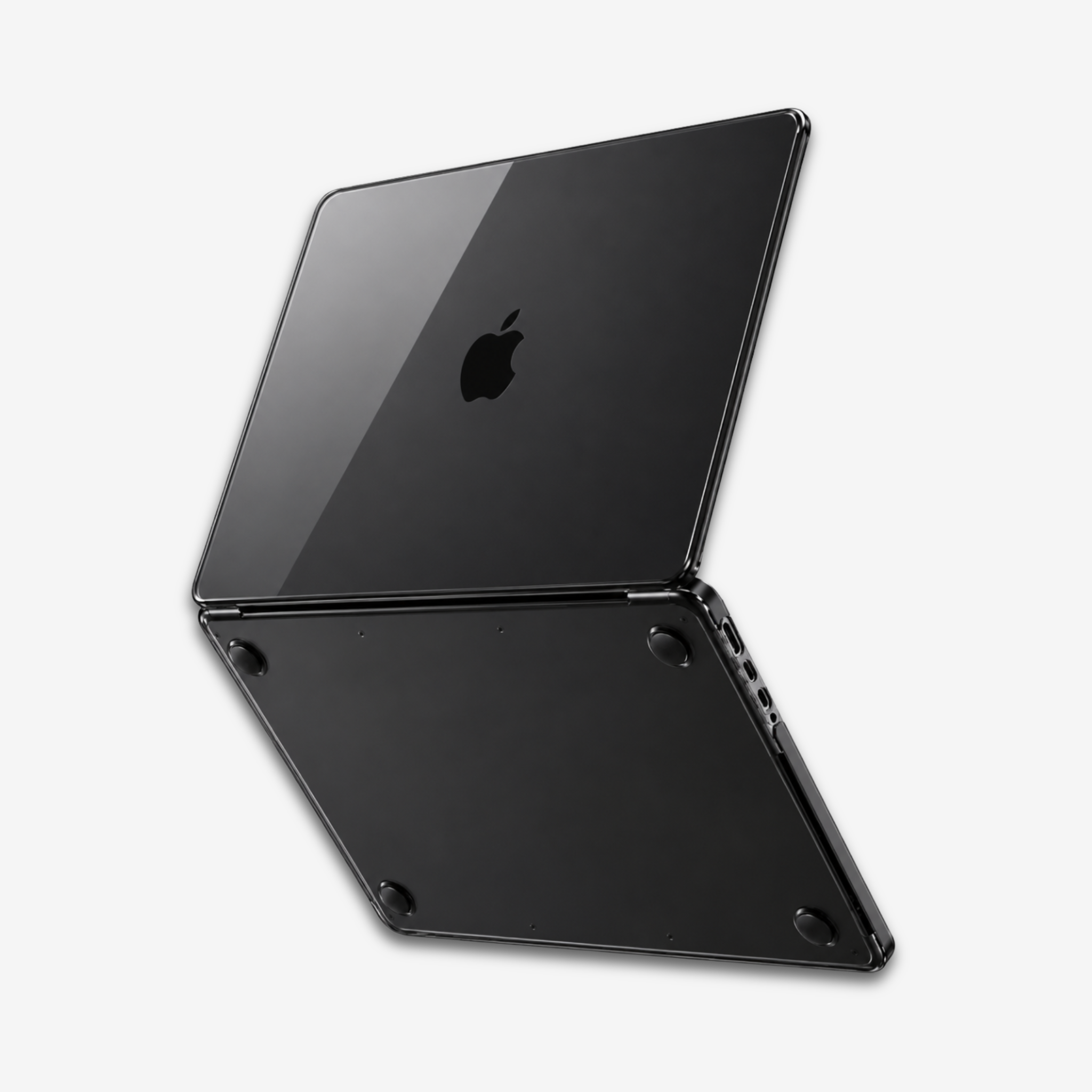 Capa HardShell Preto Cristal para MacBook Pro 14 vista inferior com pés emborrachados SkinCase #cor_preto cristal