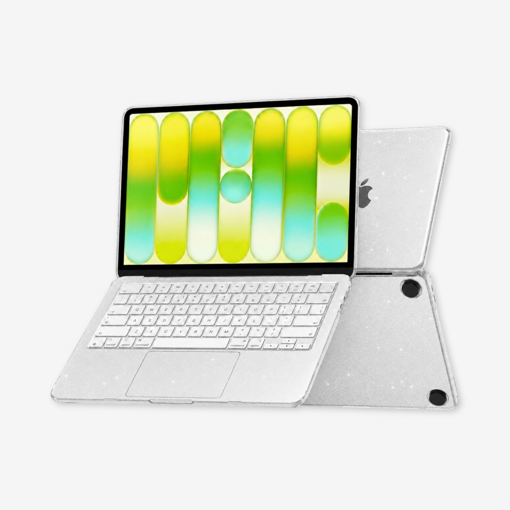 Capa HardShell Sky Glitter para MacBook Neo 13 com tela aberta SkinCase #cor_sky glitter