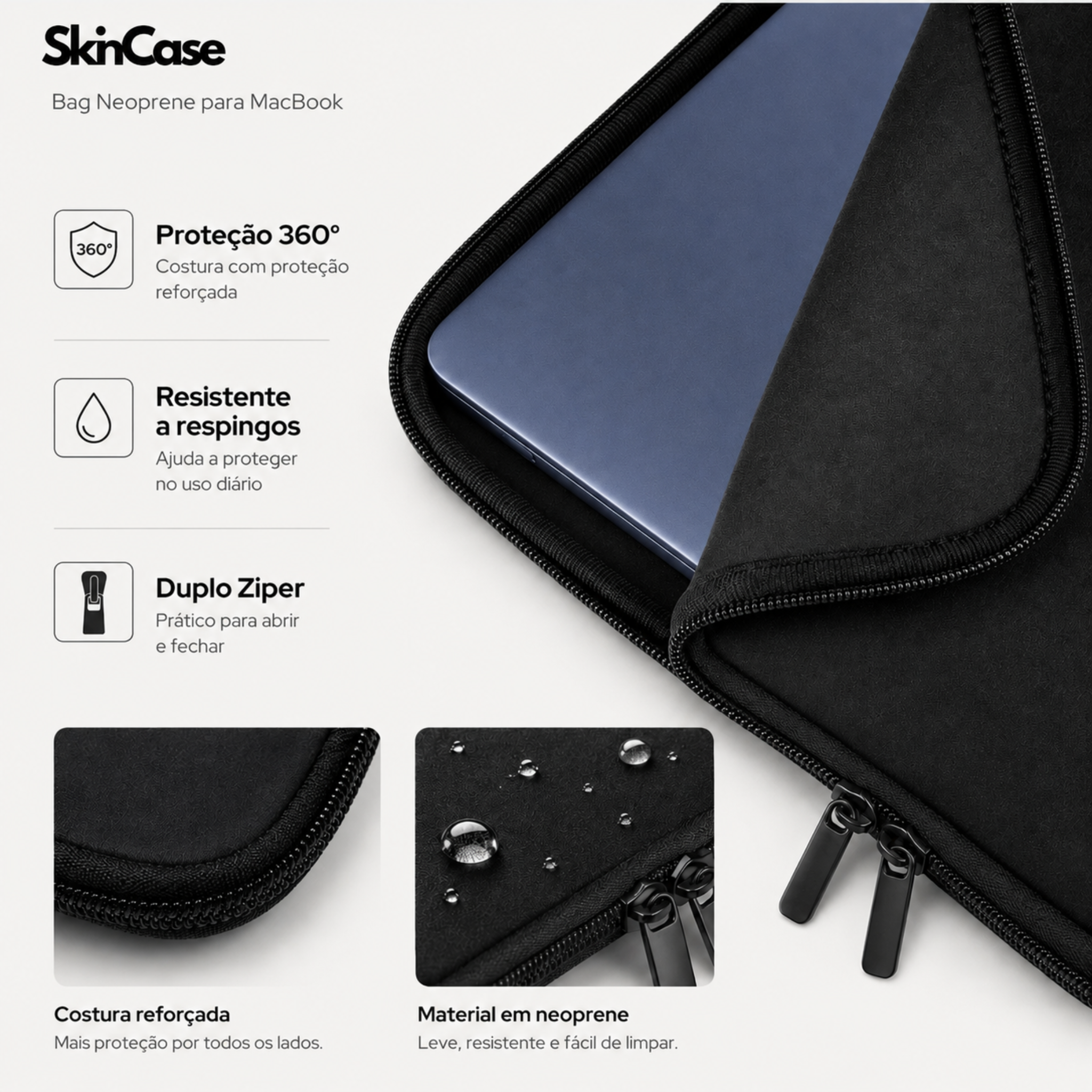 Kit SkinCase para MacBook Air 15" M2, M3, M4, M5 com Bag Neoprene preta e Protetor de Teclado