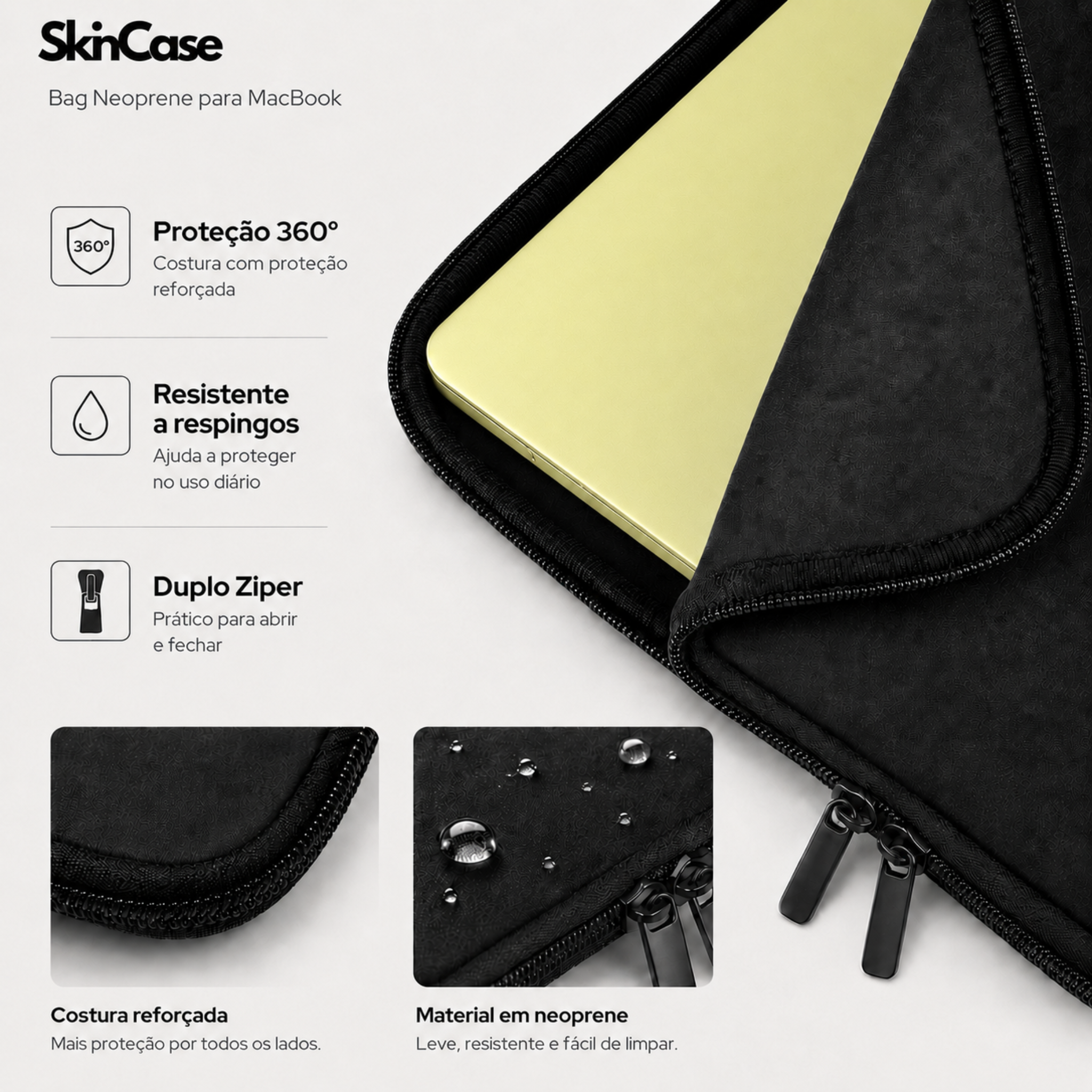 Capa HardShell Transparente Cristal + Bag Neoprene para MacBook Neo 13 SkinCase #cor_transparente cristal