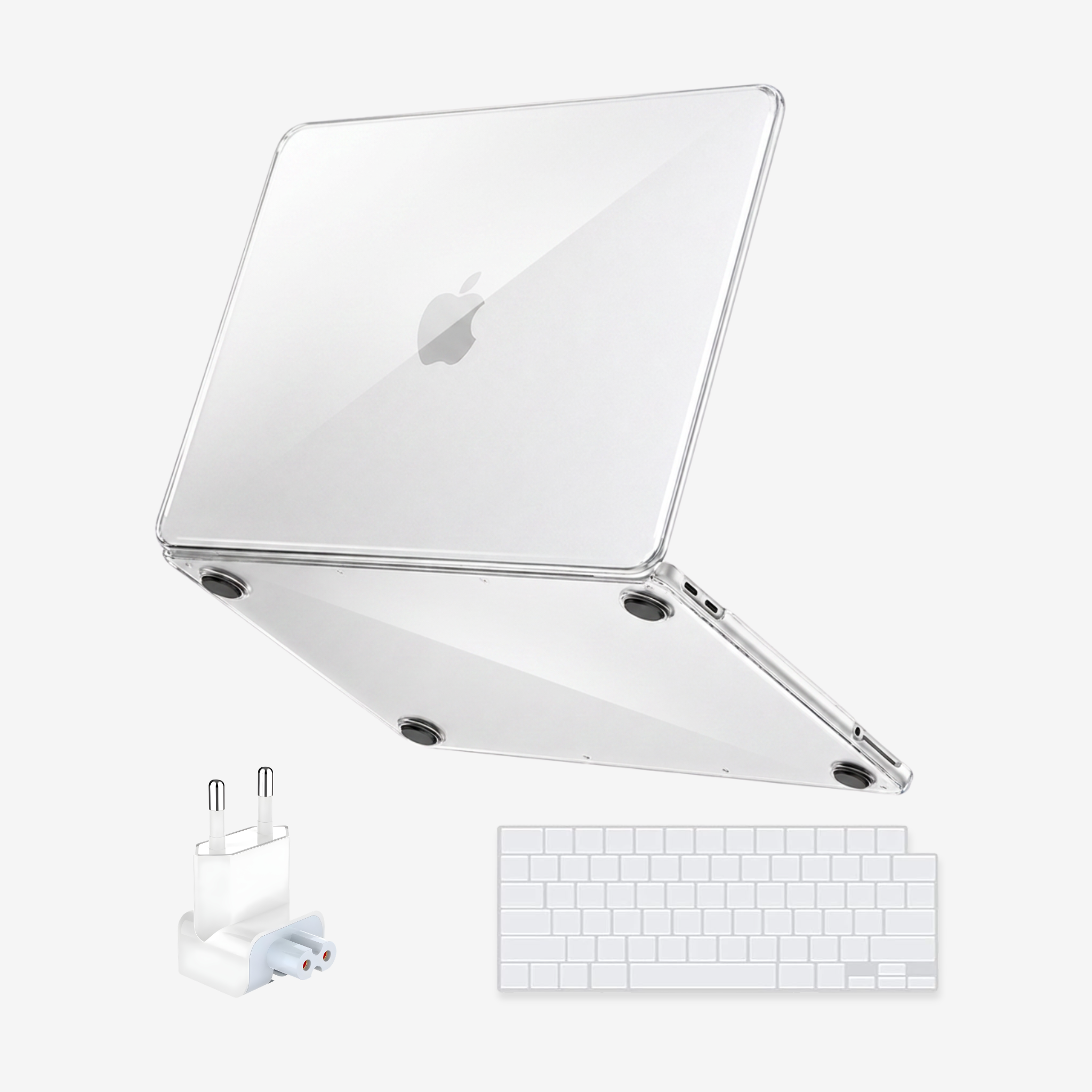 Kit Capa HardShell Transparente Cristal + Protetor de Teclado Transparente + Plug Adaptador BR para MacBook Neo 13” SkinCase #cor_transparente cristal