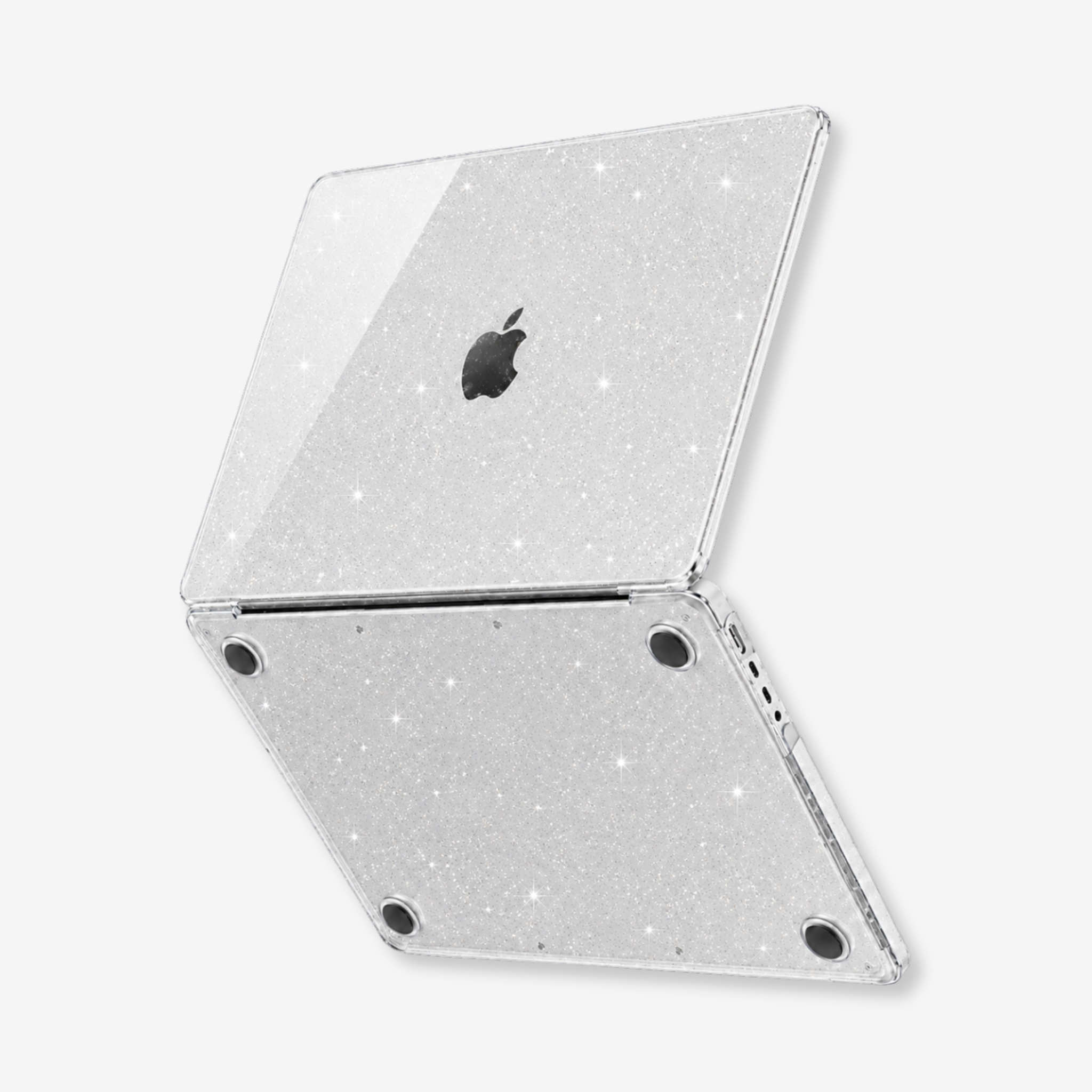 Capa HardShell Sky Glitter para MacBook Pro 14 vista inferior com pés emborrachados SkinCase #cor_sky glitter
