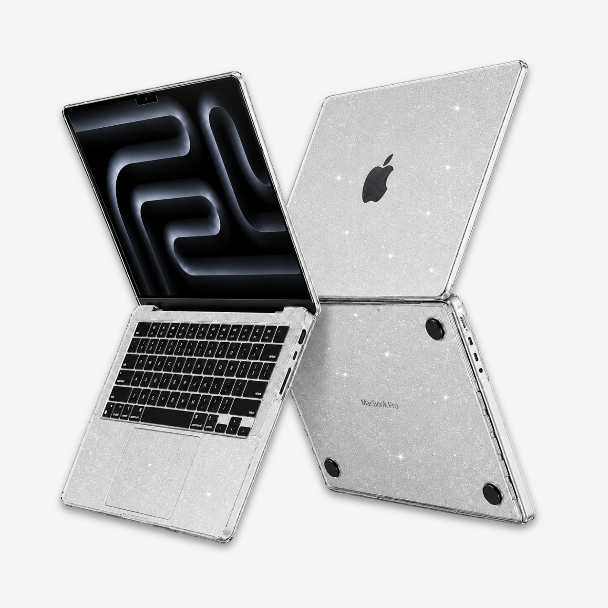 Capa HardShell Sky Glitter para MacBook Pro 14 com tela aberta SkinCase #cor_sky glitter