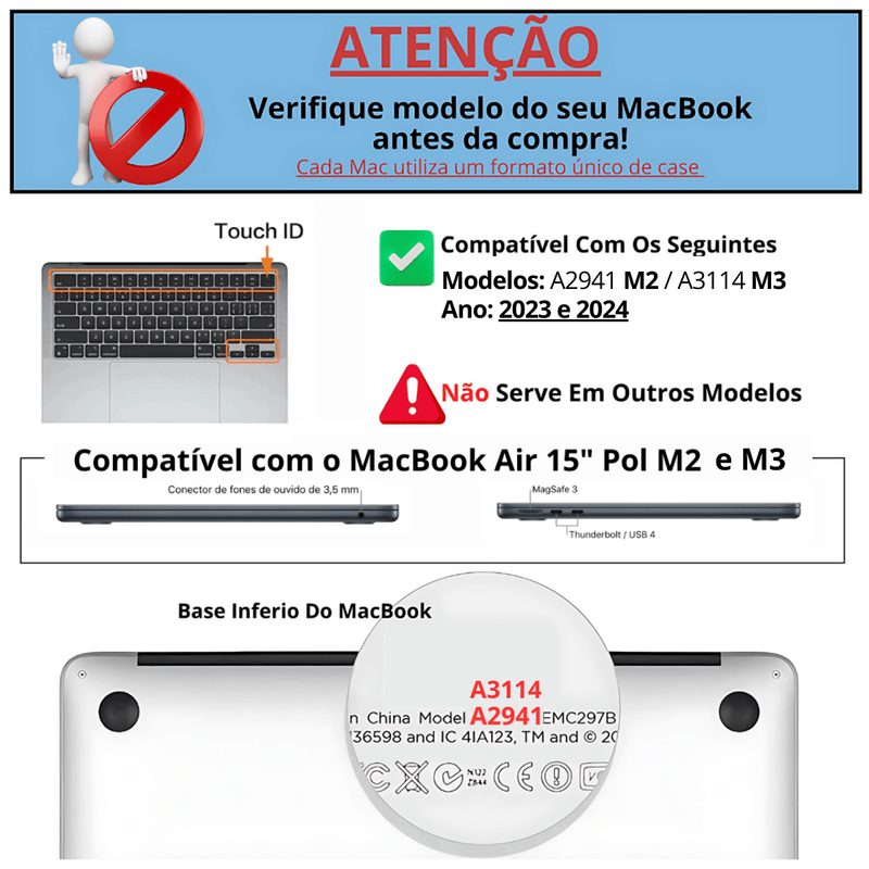 Capa Protetora P/ Teclado Do Macbook Air 15.3 M2 A2941 +bag
