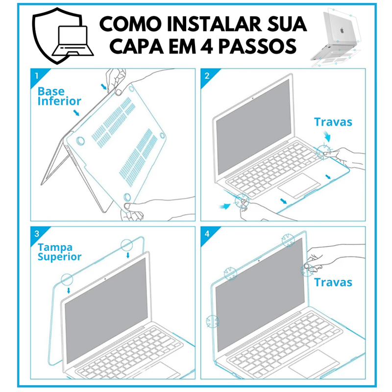 Capa Para MacBook Air 13 Pol Touch ID - Mod: M1 A2337/ A2179/ A1932 - 2018 até 2021