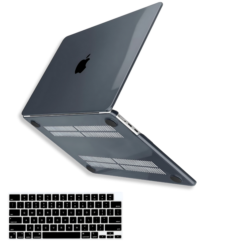Kit Capa Hard Case MacBook Air 13.6 Pol M2 A2681, M3 A3113 + Protetor de Teclado Preto