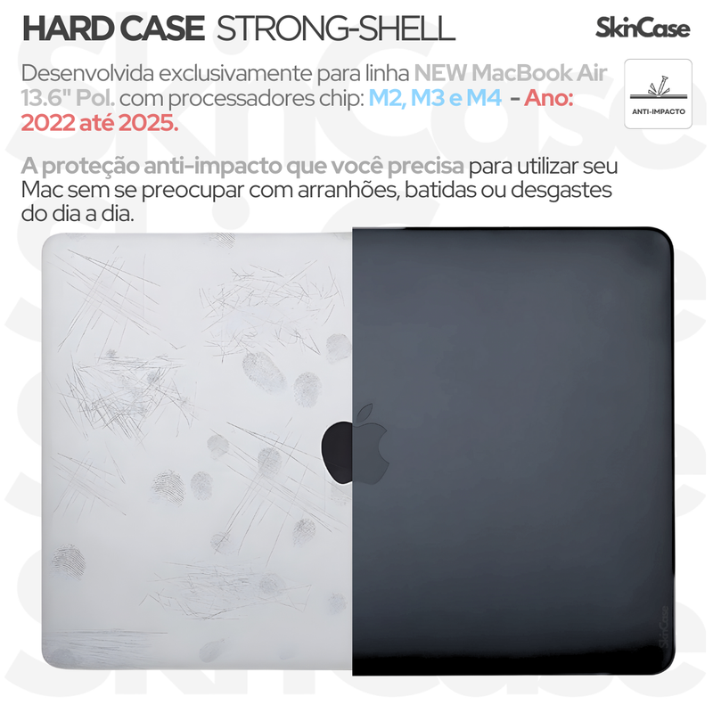 Kit Capa Hard Case MacBook Air 13.6 Pol M2 A2681, M3 A3113 + Protetor de Teclado Preto
