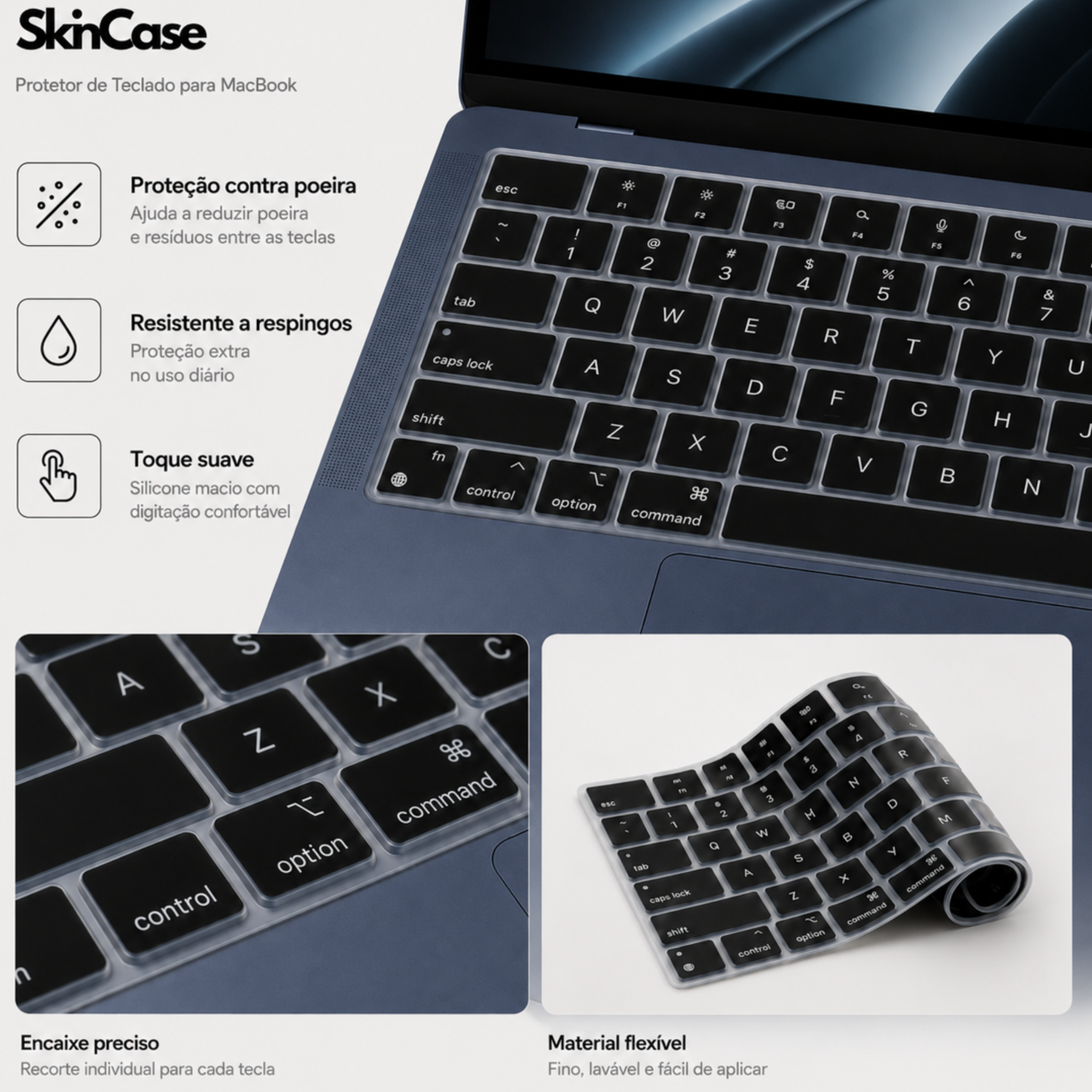 Kit SkinCase para MacBook Air 15" M2, M3, M4, M5 com Bag Neoprene preta e Protetor de Teclado