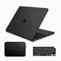 Kit Capa HardShell + Bag Neoprene + Protetor de Teclado Transparente Cristal para MacBook Air 15 SkinCase #cor_preto fosco