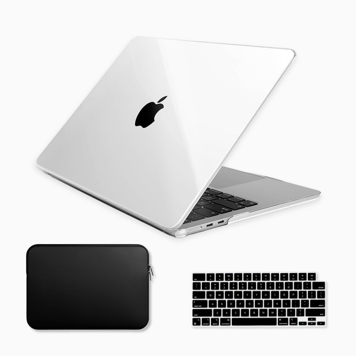 Kit Capa HardShell + Bag Neoprene + Protetor de Teclado Transparente Cristal para MacBook Air 15 SkinCase #cor_transparente cristal